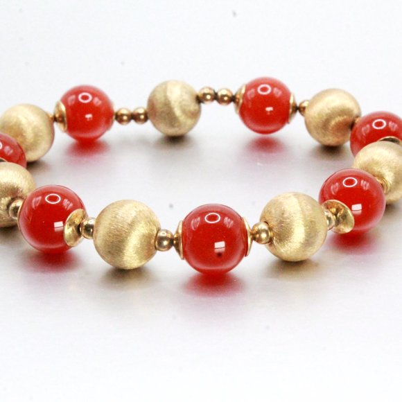 Sterling Silver Vermeil Textured Carnelian Beaded Bracelet - Picture 2 of 7